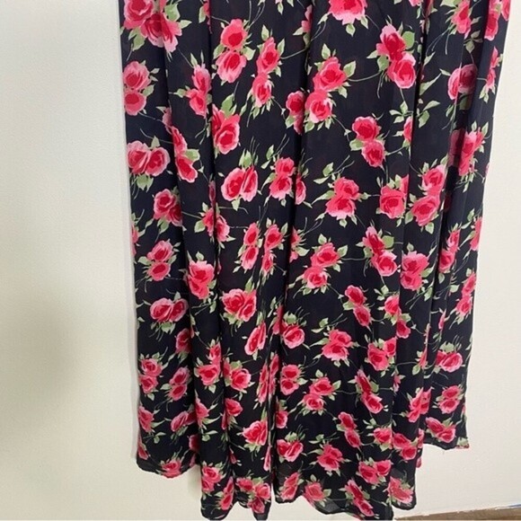 Karin Stevens Vintage 90s Black Rose Print Semi Sheer Midi Dress Size 6 - Picture 6 of 14